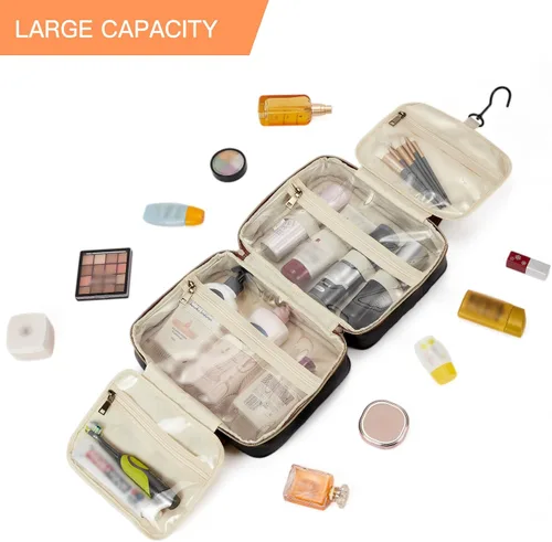 Vista 6 de Telena Neceser de viaje para mujer con gancho para colgar, bolsa de cosméticos resistente al agua, organizador de viaje para accesorios, artículos