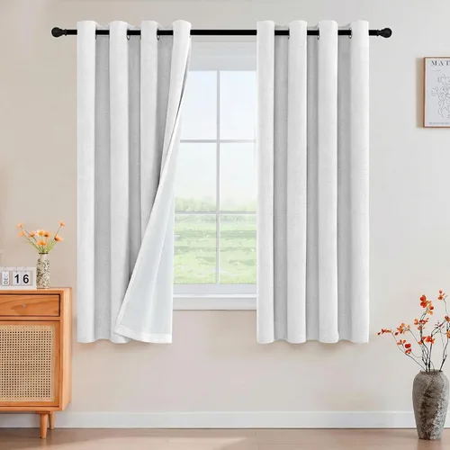 Vista 144 de Cortinas con textura de lino 100% opacas de 64 pulgadas de largo, juego de 2 paneles de cortinas de lino opacas con forro aislante térmico que Arena