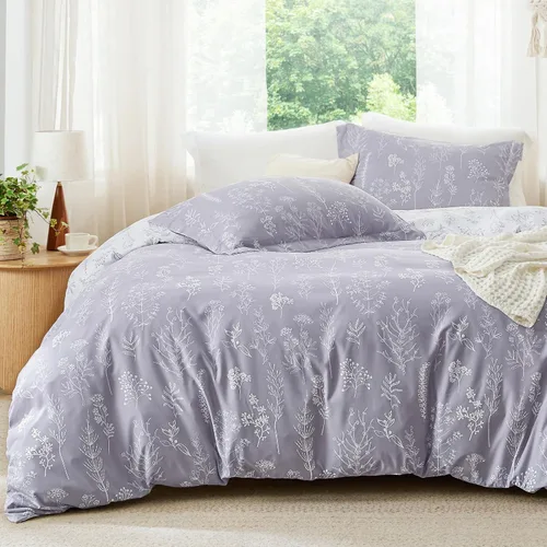 Vista 30 de Bedsure - Juego de edredón floral lindo, juego de ropa de cama tamaño King 04 - Gris claro