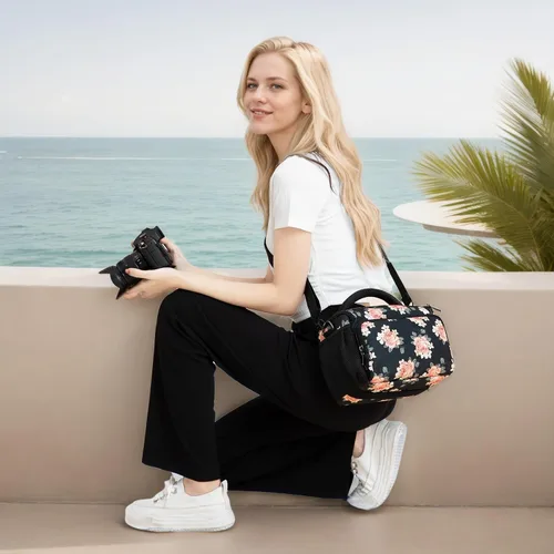 Vista 7 de DOMISO Bolsa para cámara Bolsa de hombro impermeable antichoque, flor