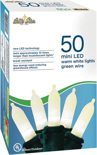 Vista 4 de Brite Star 50 Lt Warm Glow tradicional mini luces LED, blanco cálido, cable verde