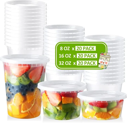 Vista 7 de NEEBAKE 75 juegos de recipientes de 12 onzas con tapas herméticos de plástico para almacenamiento de alimentos con tapas para sopa, slime, avena