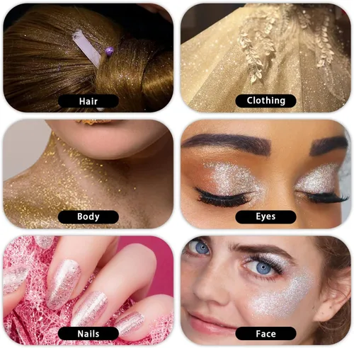 Vista 4 de Pulverizador de purpurina para cabello y cuerpo, polvo de purpurina holográfica, purpurina brillante para la cara, el cuerpo y la ropa, laca