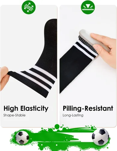 Vista 22 de Century Star Calcetines de fútbol de algodón para niños y jóvenes, calcetines de tubo suave, hasta la rodilla, calcetines deportivos largos