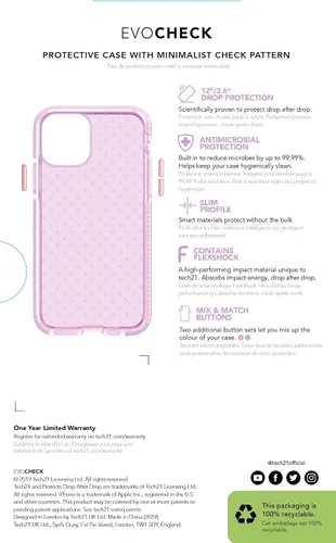 Vista 10 de tech21 Evo Check - Funda para Apple iPhone Orquídea