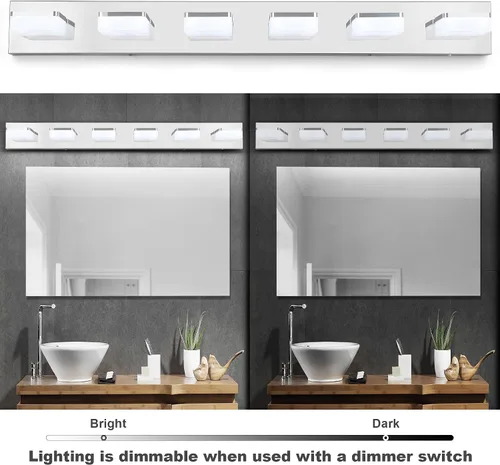 Vista 3 de GOODATE Lámparas de baño regulables de 3 colores sobre el espejo, luces LED cromadas, de acero inoxidable acrílico, 6 luces de tocador de baño