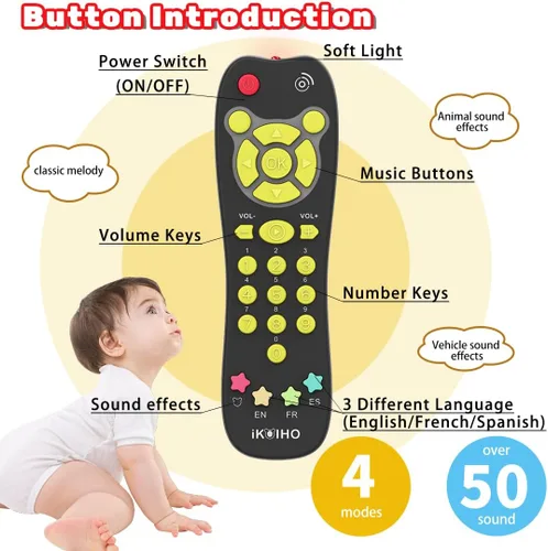 Vista 2 de Juguete de Control Remoto para Bebé, Juguete de Control Remoto de TV Realista para Niños Pequeños con Luz y Sonido, Juguete de Aprendizaje Educativo