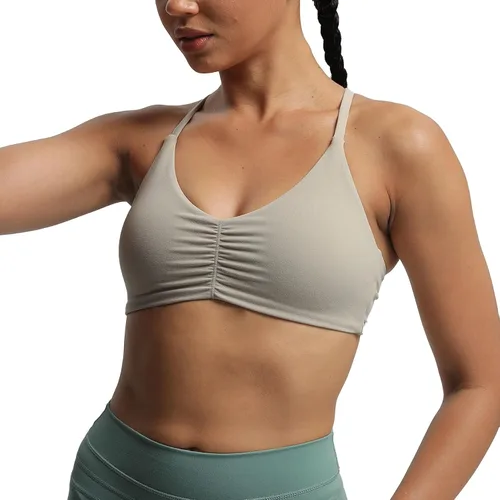Vista 3 de Aoxjox Brasier deportivo de entrenamiento para mujer, camiseta sin mangas con espalda cruzada, fruncida, con relleno, para yoga