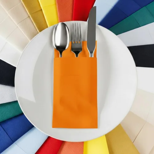 Vista 12 de Servilletas de bolsillo American Homesttead, paquete de 50 unidades, 15.75 x 15.75 pulgadas, papel de lino con tacto airlaid, plegadas con bolsillo