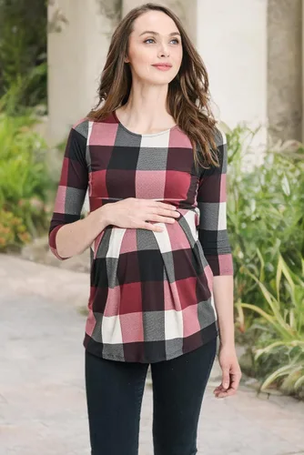 Vista 51 de LaClef - Blusa de maternidad para mujer, cuello redondo, manga 3/4, plisada al frente, estilo peplum