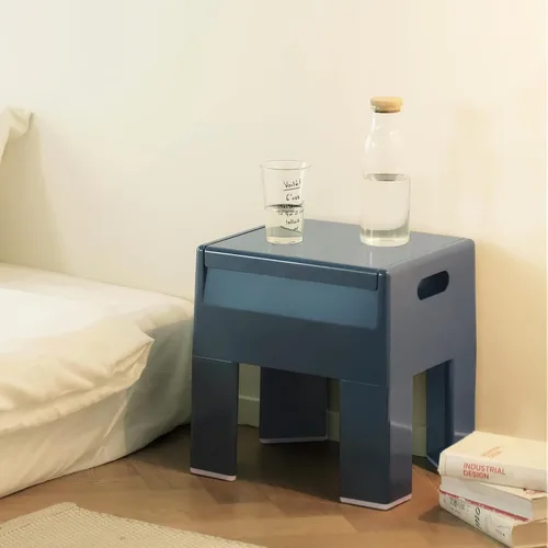 Vista 8 de Mesita de noche mesa de cabecera con espacio de almacenamiento, mesa auxiliar multifuncional de plástico colorido, mesa auxiliar pequeña