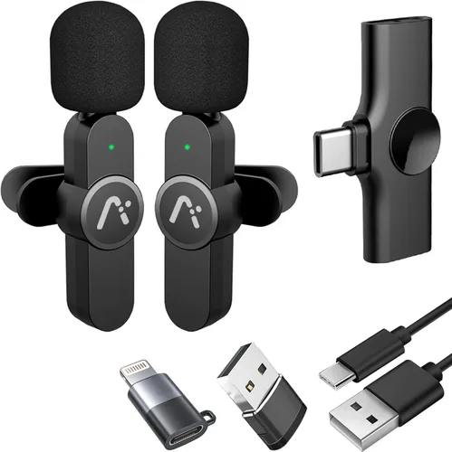 Vista 7 de Micrófono inalámbrico lavalier, Micrófonos de clip, Audio Hi-Fi, Micrófono inalámbrico A3, para iPhone 7-14, Laptop, Reunión Zoom, Grabación