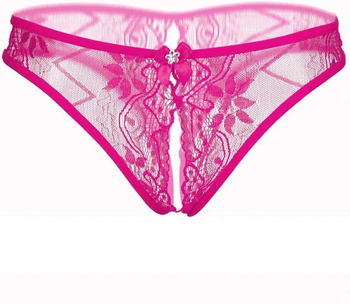 Vista 2 de Taswuw Tanga sexy para mujer lencería sexy erótica con lazo ropa interior con encaje floral tangas con tanga rosa intenso talla única Rosado