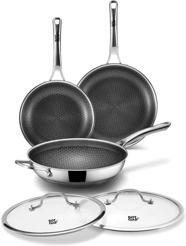 Vista 7 de DOTCLAD Sartén wok, wok híbrido de 12 pulgadas con tapa, utensilios de cocina sin PFOA, woks antiadherentes de acero inoxidable y sartenes