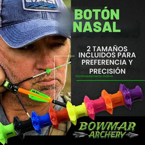 Vista 6 de Bowmar Archery Botón de nariz, extremadamente ligero, crea un punto de anclaje consistente, dos tamaños incluidos (rosa)