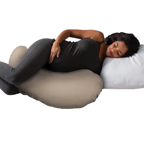 Vista 9 de Boppy Cuddle - Almohada de embarazo, tejido de cesta gris, cómodo relleno de fibra hipoalergénica que se ajusta al cuerpo y funda extraíble fácil