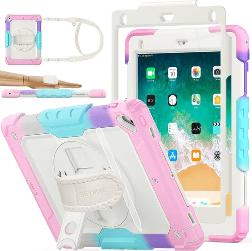 Vista 12 de SEYMAC stock Funda para iPad de 6ª / 5ª Generación Funda/Air 2 / Pro de 9.7 pulgadas, Protección Resistente con Protector de Pantalla, con Soporte