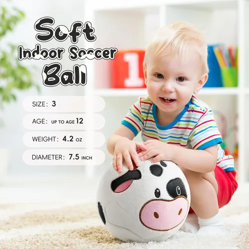 Vista 3 de VangeBow Pelotas de fútbol silenciosas para interior para niños pequeños de 1 a 3 años, juguetes de fútbol de peluche suave inflable para bebés