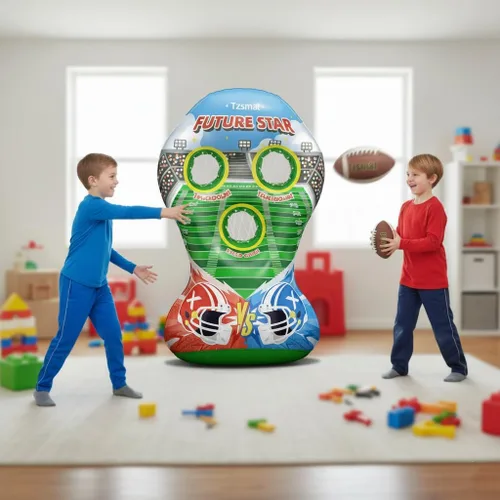 Vista 4 de Juego de lanzamiento de portería de fútbol inflable de 52" para niños - Gran juego de fiesta para interiores y exteriores y juguetes de fútbol con 2