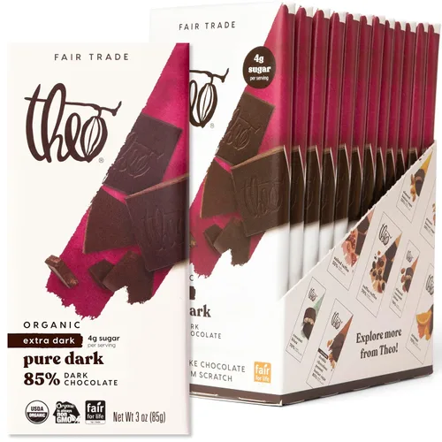 Vista 7 de Theo Chocolate Barra de Chocolate Negro Orgánico Puro 85% Cacao, Paquete de 12 Vegano, Comercio Justo