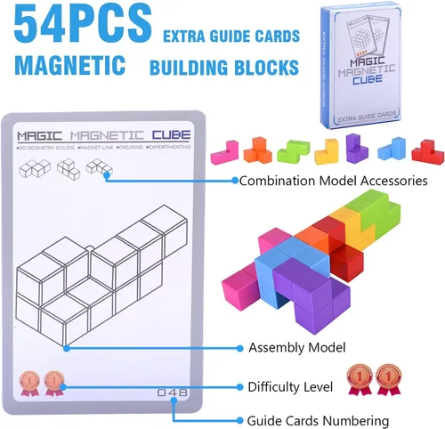 Vista 4 de WorWoder Bloques de construcción magnéticos para niños, cubos magnéticos 3D rompecabezas mágicos, juego de 7 bloques magnéticos de múltiples formas