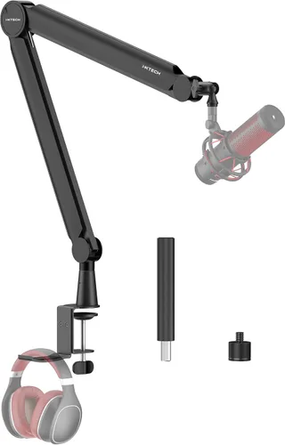 Vista 14 de Brazo de micrófono premium con soporte de escritorio, giratorio de 360°, totalmente ajustable, para podcast, video, juegos, radio, estudio