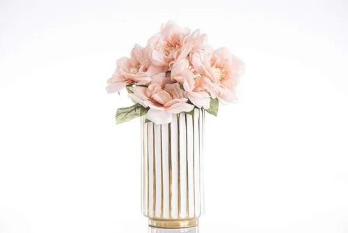 Vista 3 de Jarrón blanco y dorado, elegante decoración del hogar, florero de flores, centro de mesa de cocina, crestas geométricas, parte inferior biselada