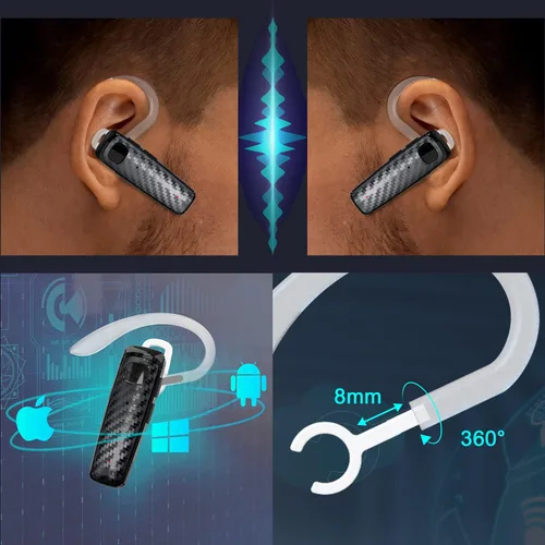 Vista 2 de Auriculares Bluetooth, CVC8.0, auriculares Bluetooth manos libres, 16 horas de tiempo de conversación, cancelación de ruido, auriculares