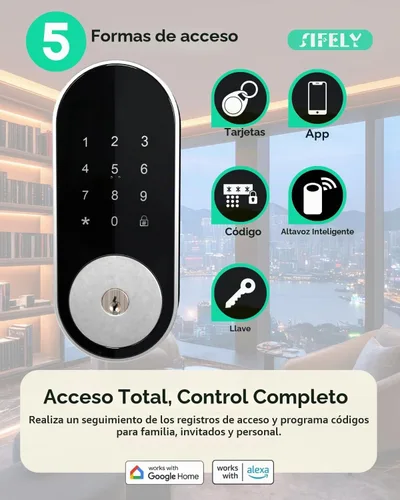 Vista 2 de Cerradura de puerta inteligente WiFi integrada con teclado, entrada sin llave, control de aplicación, bloqueo automático, más de 150 códigos, ideal