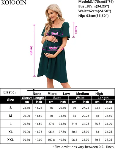 Vista 5 de KOJOOIN Vestido de maternidad de verano para mujer, lazo en la espalda, cuello cuadrado, manga abombada, hombros descubiertos, vestido de baby shower