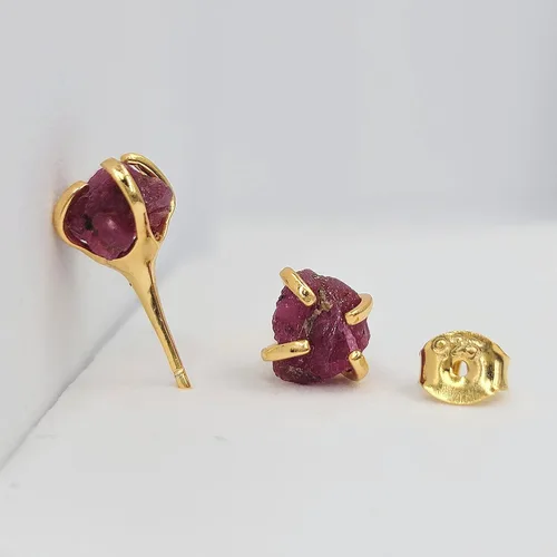 Vista 123 de Aretes de piedra preciosa natural en bruto con oro amarillo sobre plata de ley 925, 6 a 0.276 in, regalo de piedra de nacimiento de calidad genuina