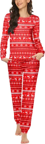 Vista 43 de Ekouaer - Conjunto de pijama de manga larga para mujer, ropa de dormir suave con cuello redondo y bolsillos, conjuntos de ropa de descanso Negro