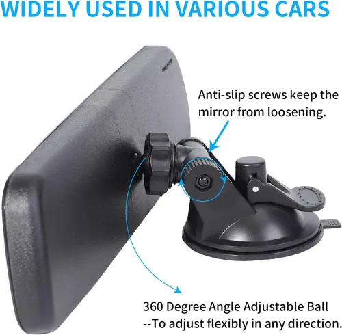 Vista 3 de Wontolf Espejo retrovisor universal con ventosa - Espejo interior antirreflejos para automóvil, camión, SUV y barcos - 9.76 pulgadas (9.764 in)