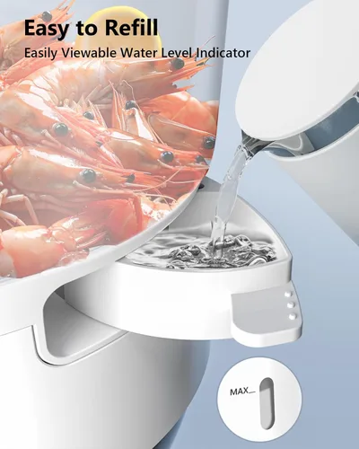 Vista 6 de Vaporizador eléctrico de alimentos para cocinar, vaporizador de verduras de 13.7 cuartos de galón con cestas de 3 niveles sin BPA, cocción