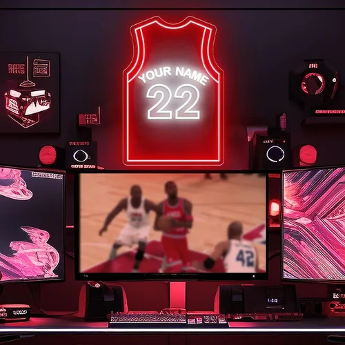 Vista 4 de Letreros de neón de jersey de baloncesto personalizables, letrero de neón LED personalizable para decoración de pared, luces de neón LED