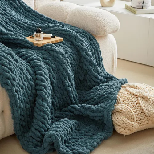 Vista 9 de Longhui bedding Manta de punto grueso hecha a mano, lujosa manta de punto trenzado de felpilla para sofá, sofá y cama, manta decorativa ultra suave