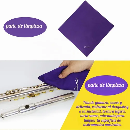 Vista 5 de Kit de limpieza para el cuidado de la limpieza de flautas: aceite de llave + grasa de corcho + hisopo + paño de limpieza + cepillo de limpieza +