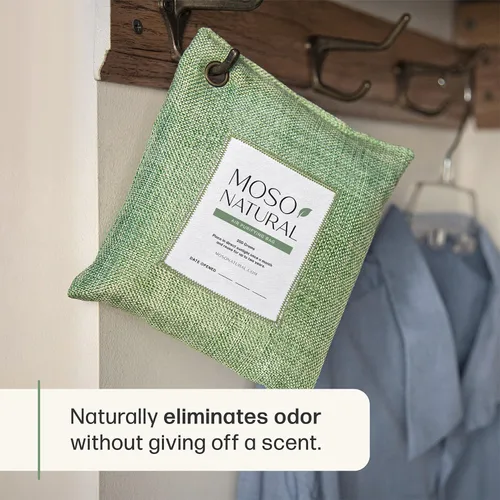 Vista 2 de Moso Natural Bolsa purificadora de aire de 7.05 oz (paquete de 5). Un eliminador de olores sin olor para automóviles, armarios, baños, áreas