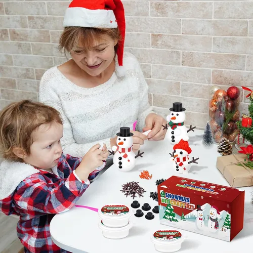 Vista 3 de Kit de 9 unidades para crear un muñeco de nieve de arcilla para modelar, manualidades de invierno para niños, kit de manualidades de muñeco de nieve