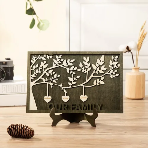 Vista 5 de Jeweidea Placa personalizada con nombre de la familia con 2-8 nombres, adorno personalizado con grabado del árbol de la vida con soporte, regalo
