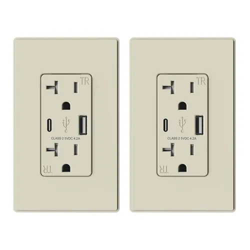 Vista 25 de ELEGRP Cargador USB de pared, receptáculo USB con puertos USB tipo A y tipo C, enchufe dúplex de 15 amperios resistente a manipulaciones NEMA 5-15R