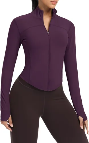Vista 62 de AVGO Chaquetas de entrenamiento recortadas para mujer, con cremallera, ajustadas, atléticas, con agujeros para el pulgar