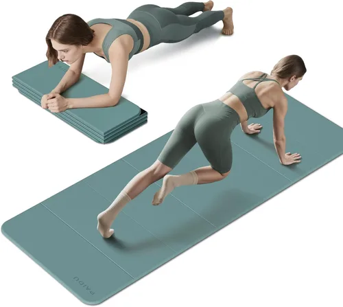 Vista 13 de PAIDU Esterilla de yoga plegable para fitness, extra gruesa de 2/5 pulgadas (0.394 in) TPE antideslizante certificado SGS 75 x 26 pulgadas extra