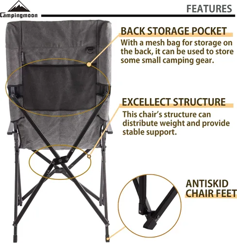Vista 5 de CAMPINGMOON - Silla plegable de lona de algodón para campamento con respaldo alto, color gris F-1001C-H