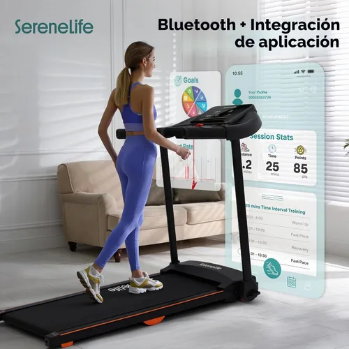 Vista 8 de SereneLife Treadmill with Incline & Handle Bars Compact Portable Walking Pad & Treadmill for Home/Apartment Wide Running Belt 40" x 16" Negro