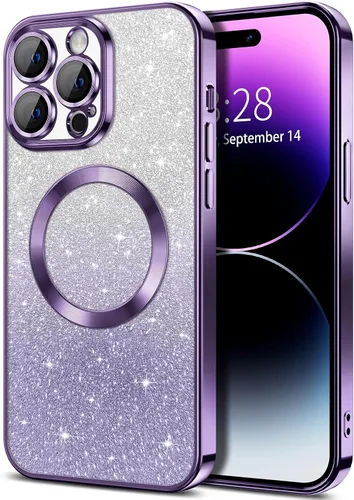 Vista 30 de Hython Funda para iPhone 13 Pro transparente con purpurina magnética [compatible con MagSafe] Protector completo de lente de cámara delgado