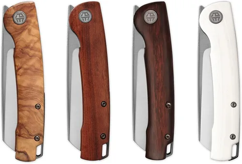 Vista 6 de Petrified fish PFE04 Scholar - Cuchillo plegable, hoja de satén de 3.7 pulgadas, 60.6 in, mango de madera Bubinga de 3.93 oz, cuchillo de bolsillo