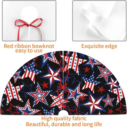 Vista 4 de 4 de julio Patrióticos Bandera Americana Estrellas y Rayas Día de los Veteranos Falda para Árbol de Navidad Día de los Caídos Alfombrilla para Árbol