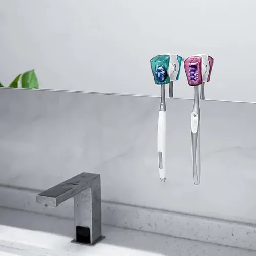 Vista 5 de Linkidea Cubiertas de cabeza de cepillo de dientes de viaje con ventosa, soporte portátil para cepillos de dientes, soporte para cepillos