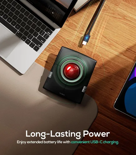 Vista 4 de Nulea M512 ratón inalámbrico Trackball, Trackball ergonómico de 55mm, DPI ajustable para control preciso, Compatible con mano izquierda o derecha